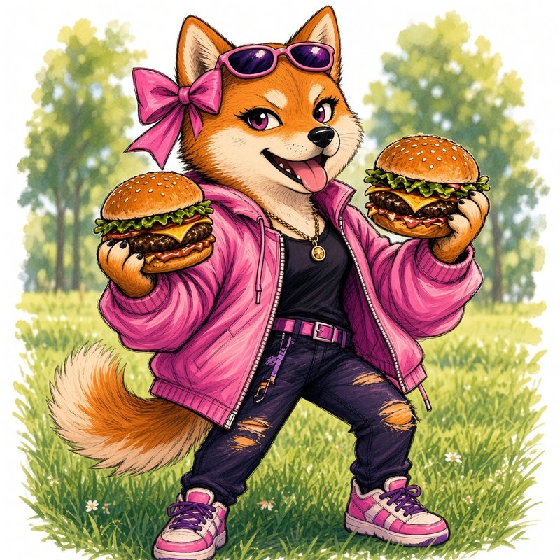Cartoon Sheems with two burgers